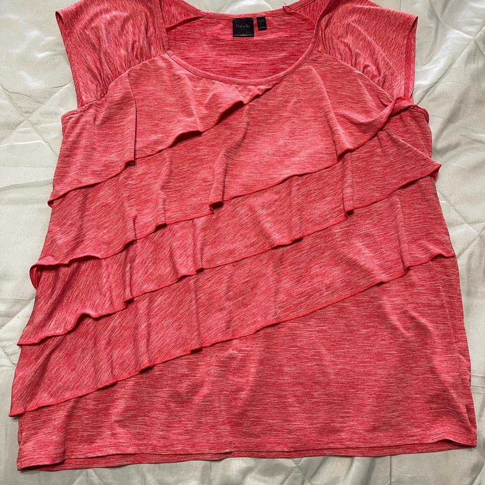 Rafaella XXL blouse Heather red with front ruffles